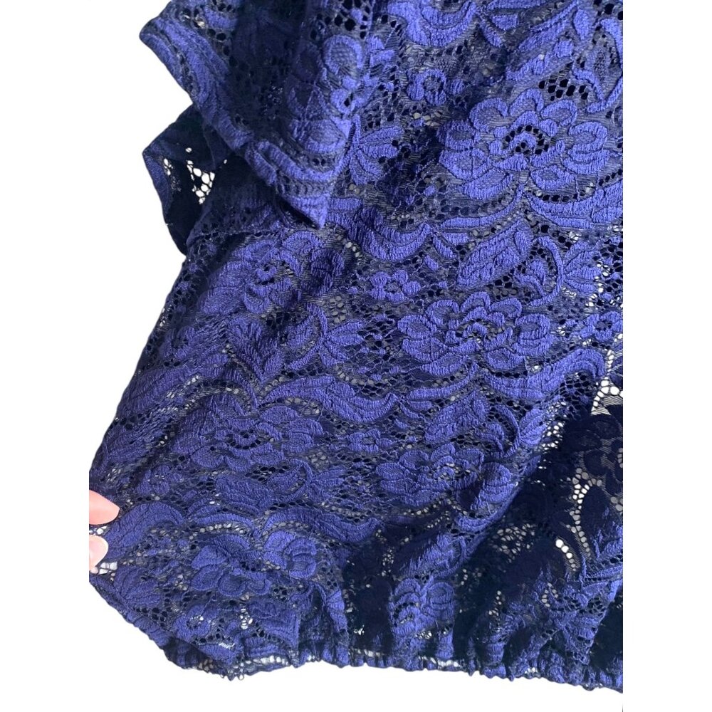 •SOLD•H.I.P. Navy Blue & Gray Lace Drawstring Hem Open Front Women's Kimono 1X - Picture 8 of 8